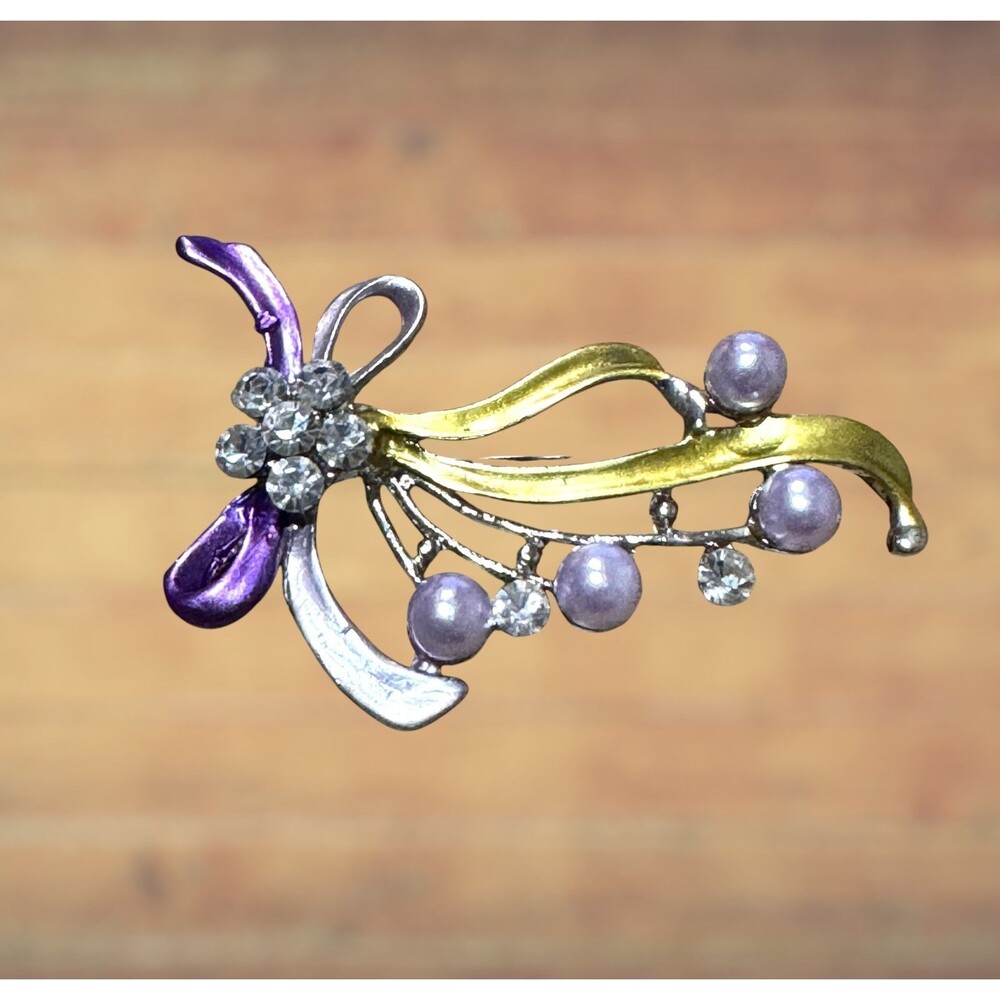Purple Enamel and Silver Plated Flower Brooch #22078 - Picture 6 of 7
